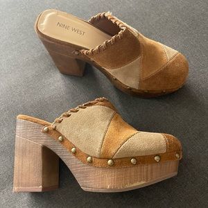 Nine West Leather Patchwork Clogs